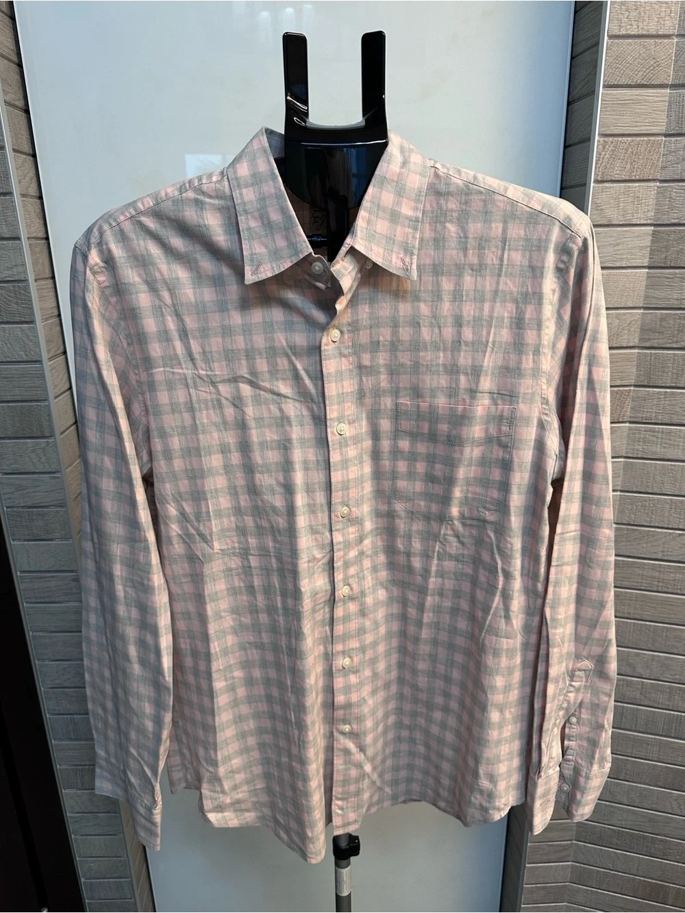 J. Crew Men's 98% Organic Cotton Pink and White Check Button-Down Shirt
